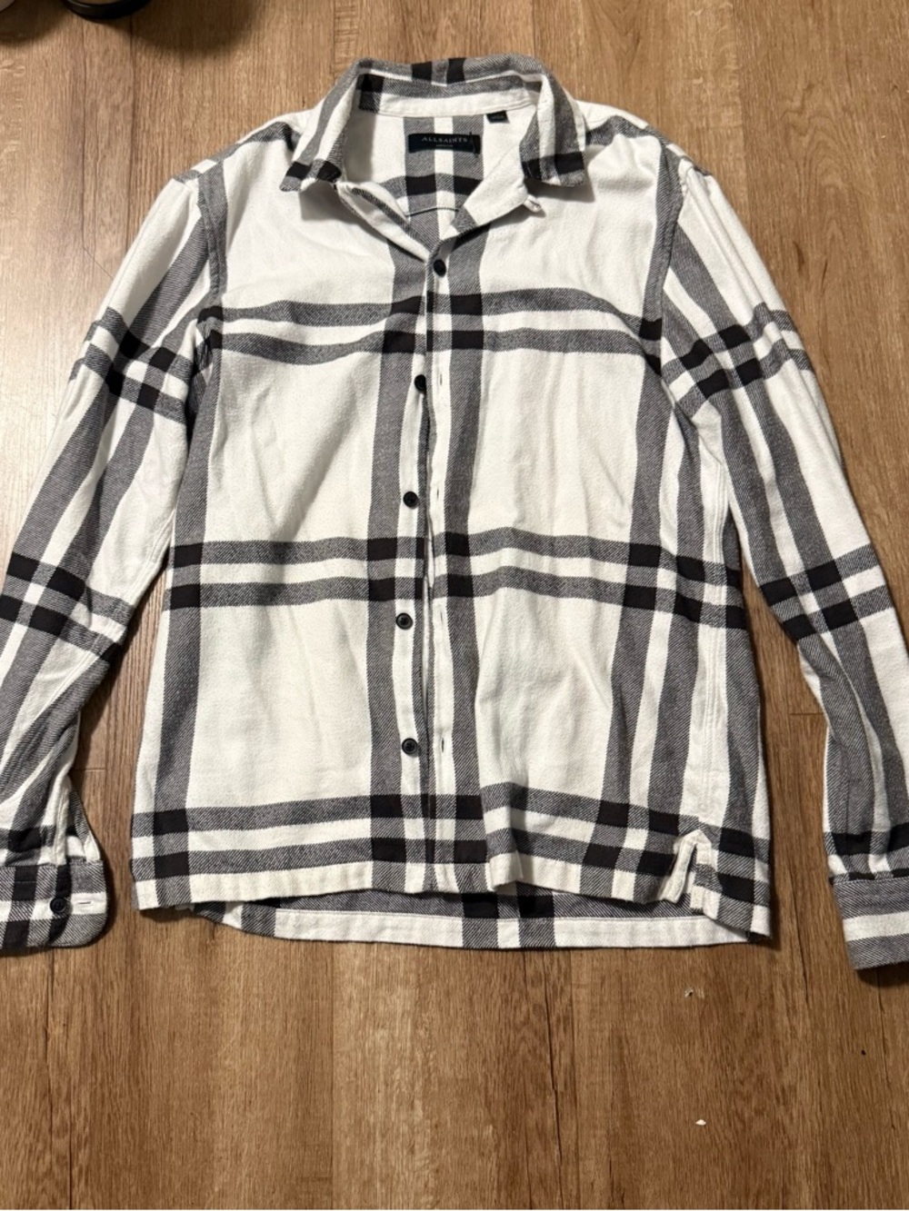AllSaints White and Black Plaid Button-Down Shirt